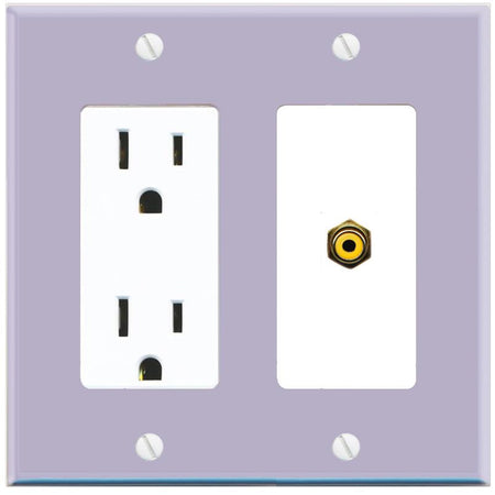RiteAV RCA-YELLOW Wall Plate with Power Outlet [Lavendar-White]