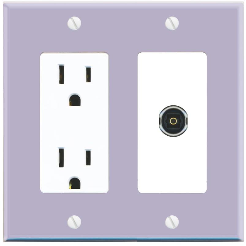 RiteAV TOSLINK Wall Plate with Power Outlet [Lavendar-White]