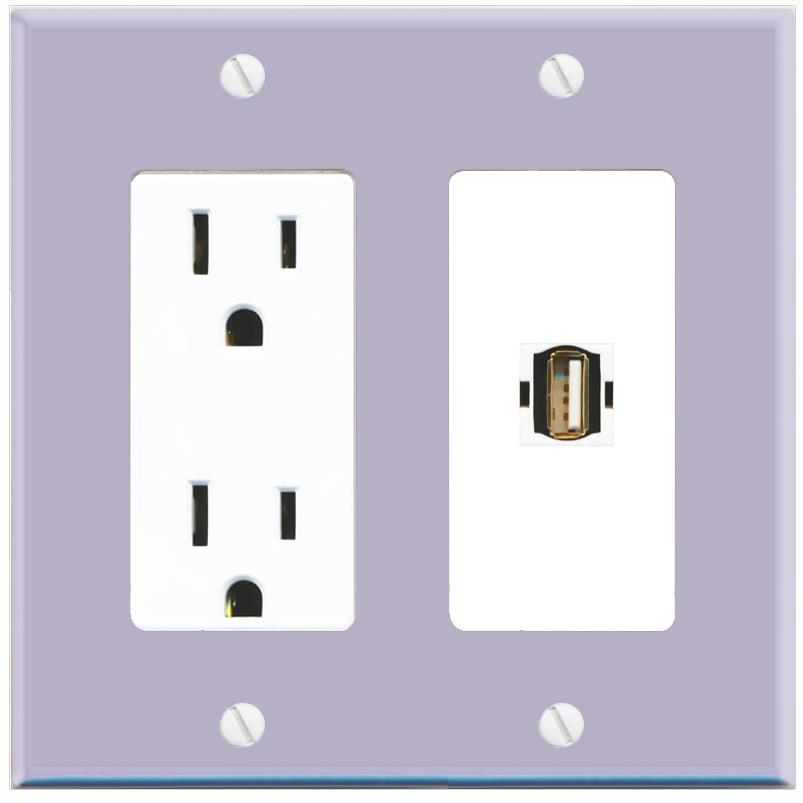 RiteAV USB2 Wall Plate with Power Outlet [Lavendar-White]