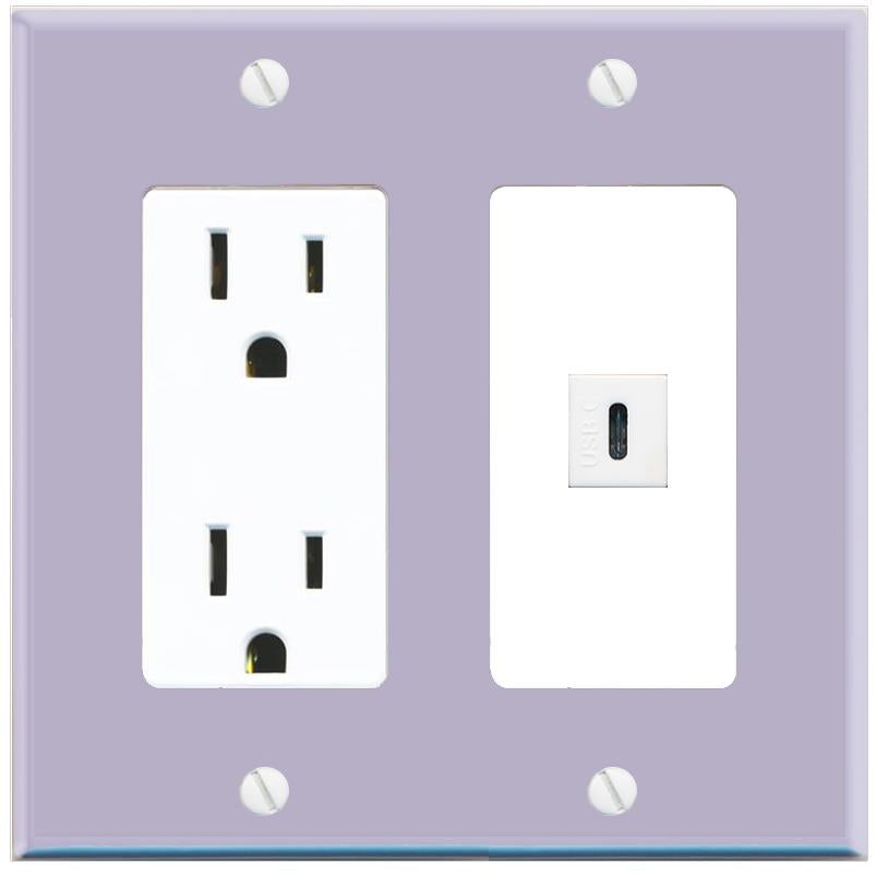 RiteAV USBC Wall Plate with Power Outlet [Lavendar-White]