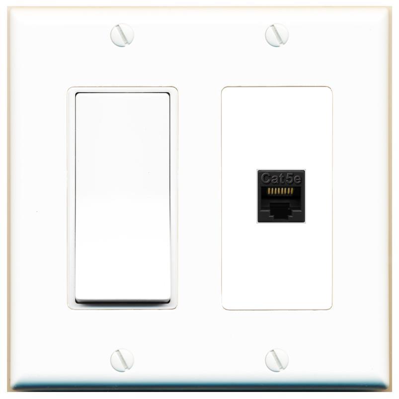 [1 Ports] CAT5E-BLACK Wall Plate with Decorative Light Switch [White]