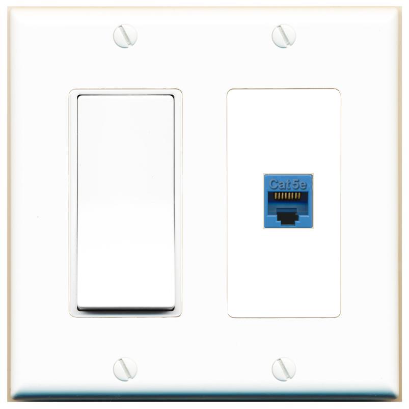 [1 Ports] CAT5E-BLUE Wall Plate with Decorative Light Switch [White]