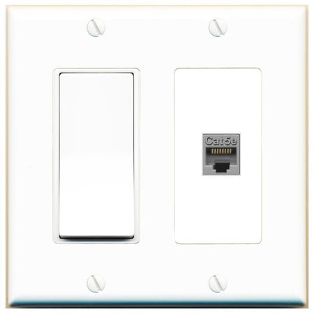 [1 Ports] CAT5E-GRAY Wall Plate with Decorative Light Switch [White]