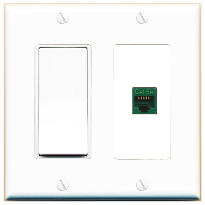 [1 Ports] CAT5E-GREEN Wall Plate with Decorative Light Switch [White]