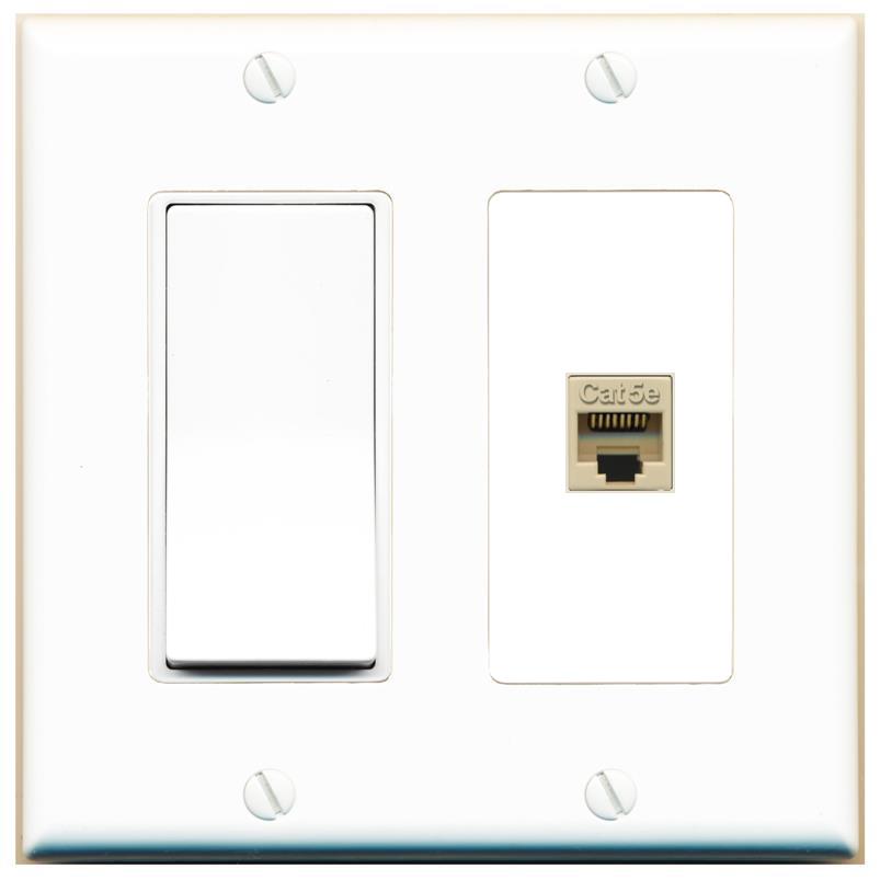 [1 Ports] CAT5E-IVORY Wall Plate with Decorative Light Switch [White]