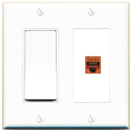 [1 Ports] CAT5E-ORANGE Wall Plate with Decorative Light Switch [White]