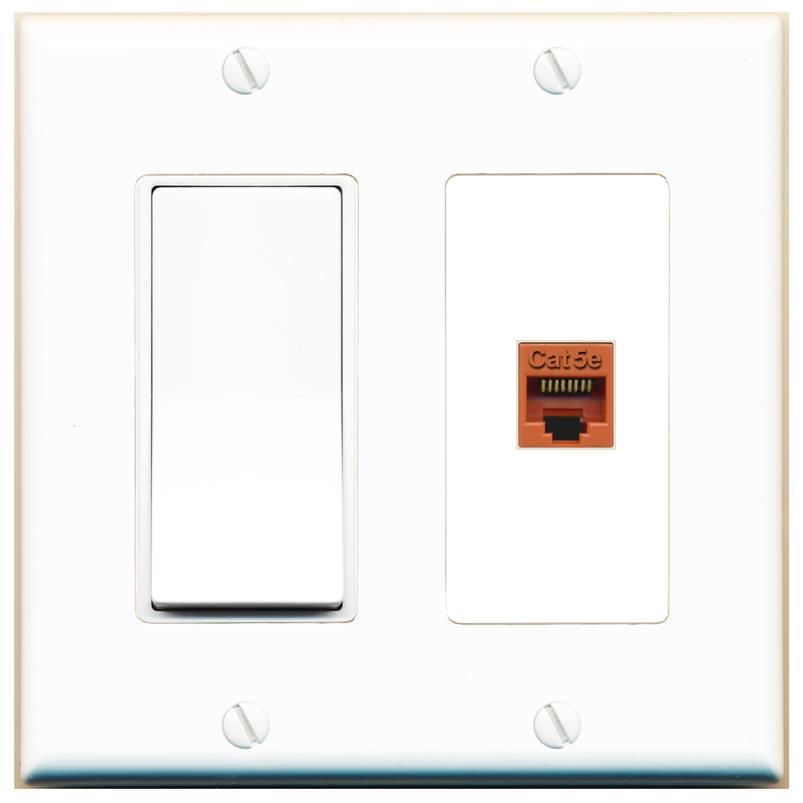 [1 Ports] CAT5E-ORANGE Wall Plate with Decorative Light Switch [White]