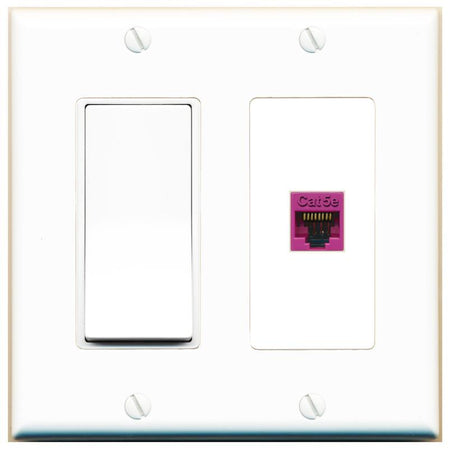 [1 Ports] CAT5E-PINK Wall Plate with Decorative Light Switch [White]