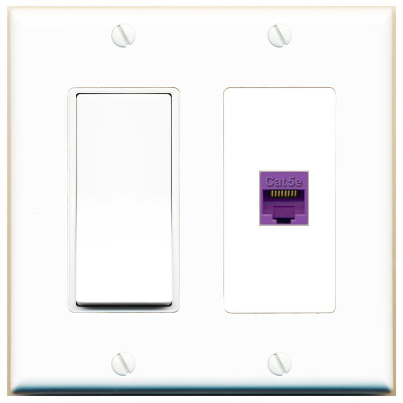 [1 Ports] CAT5E-PURPLE Wall Plate with Decorative Light Switch [White]