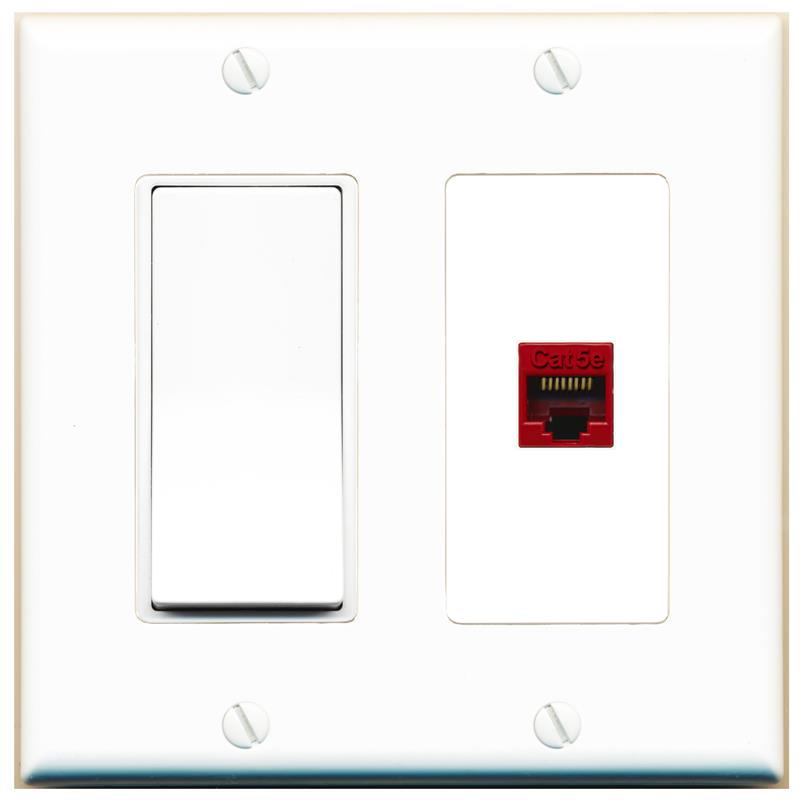 [1 Ports] CAT5E-RED Wall Plate with Decorative Light Switch [White]