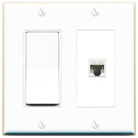 [1 Ports] CAT5E-WHITE Wall Plate with Decorative Light Switch [White]