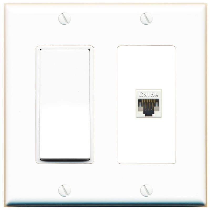 [1 Ports] CAT5E-WHITE Wall Plate with Decorative Light Switch [White]