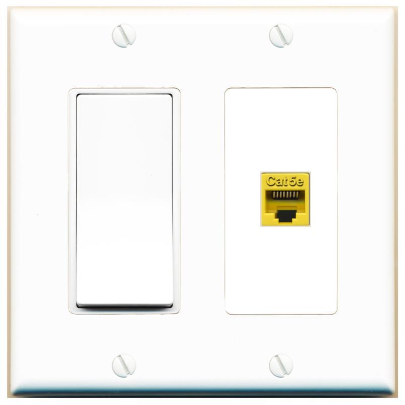 [1 Ports] CAT5E-YELLOW Wall Plate with Decorative Light Switch [White]