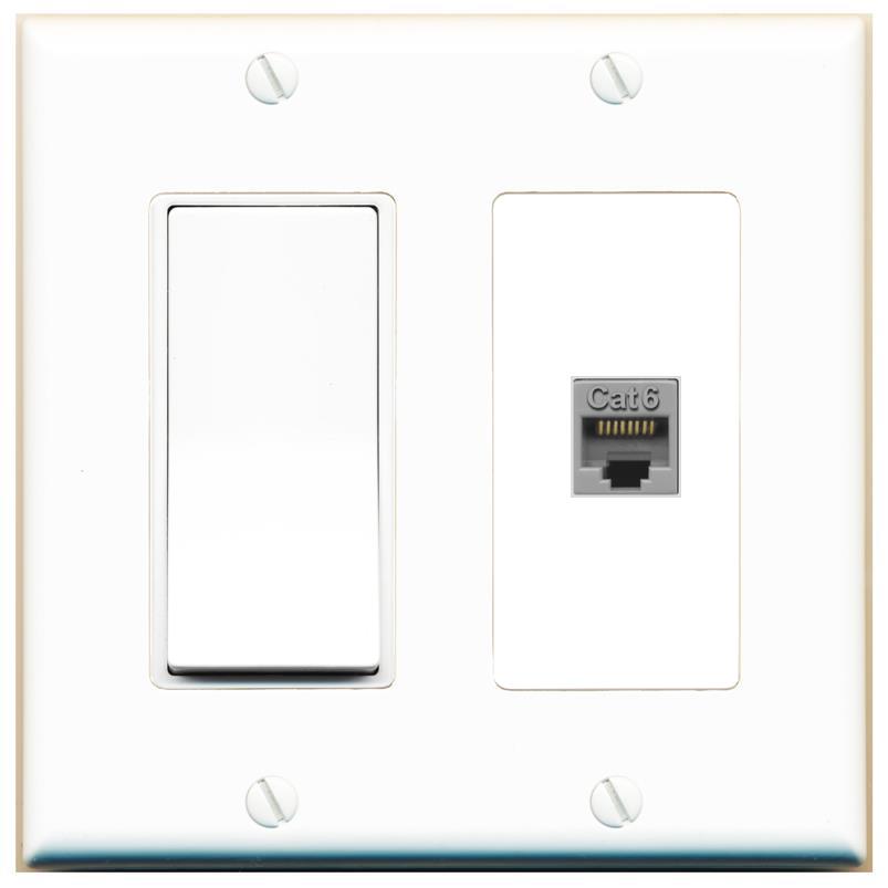 [1 Ports] CAT6-GRAY Wall Plate with Decorative Light Switch [White]