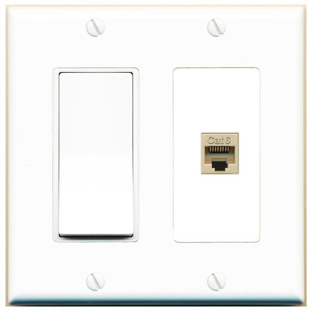 [1 Ports] CAT6-IVORY Wall Plate with Decorative Light Switch [White]