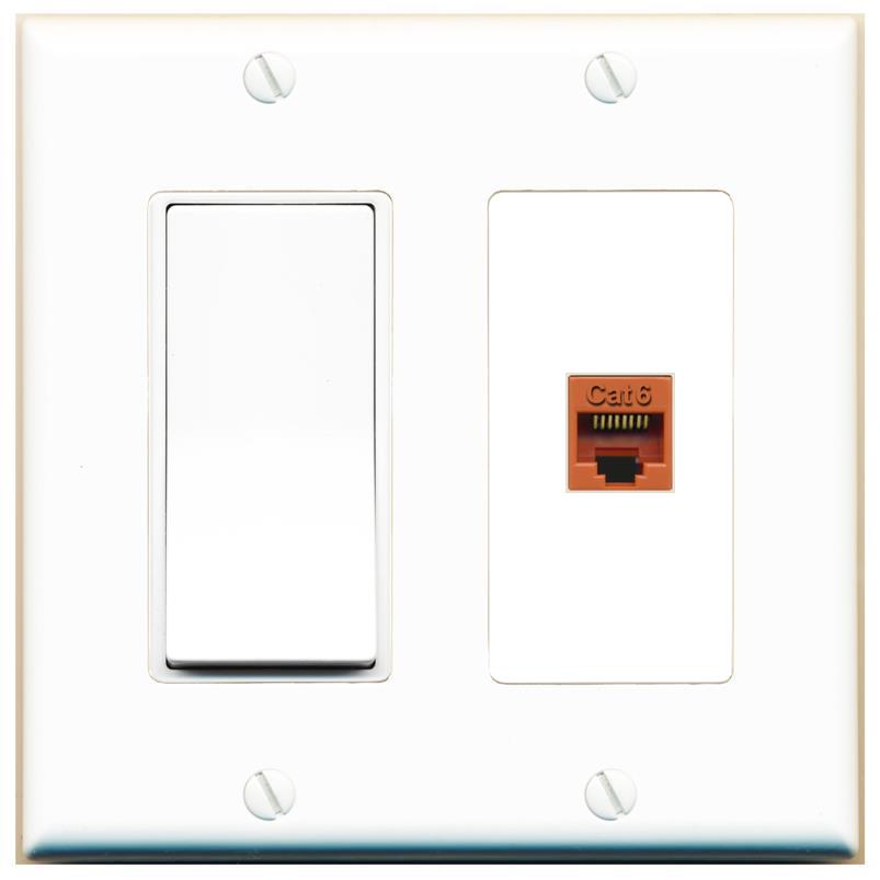 [1 Ports] CAT6-ORANGE Wall Plate with Decorative Light Switch [White]