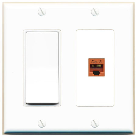 [1 Ports] CAT6-ORANGE Wall Plate with Decorative Light Switch [White]