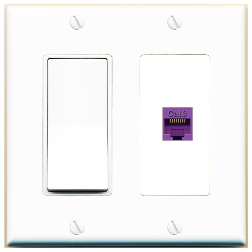 [1 Ports] CAT6-PURPLE Wall Plate with Decorative Light Switch [White]