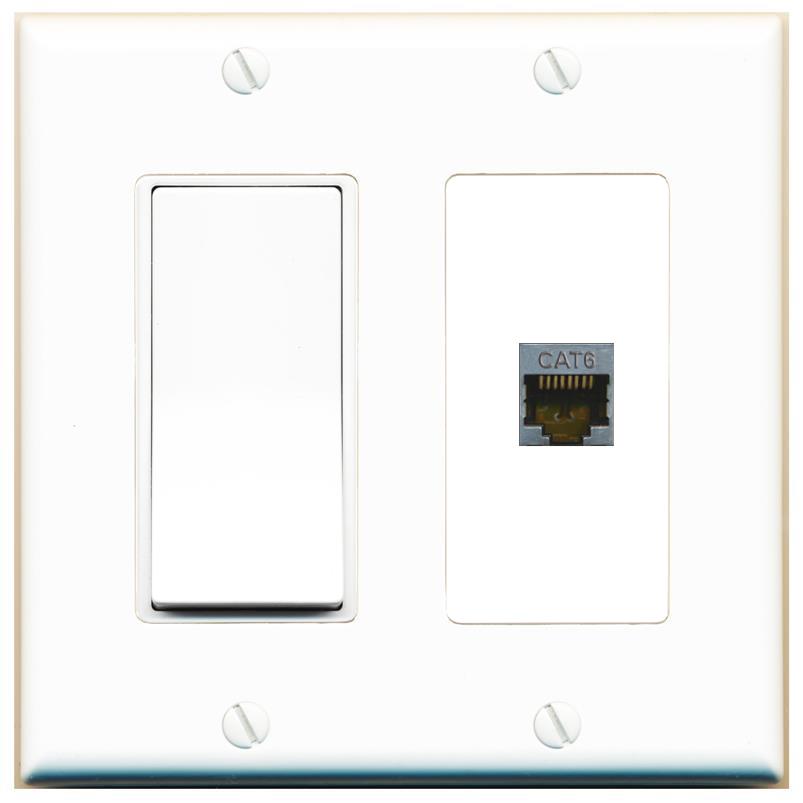 [1 Ports] CAT6-SHIELDED Wall Plate with Decorative Light Switch [White]