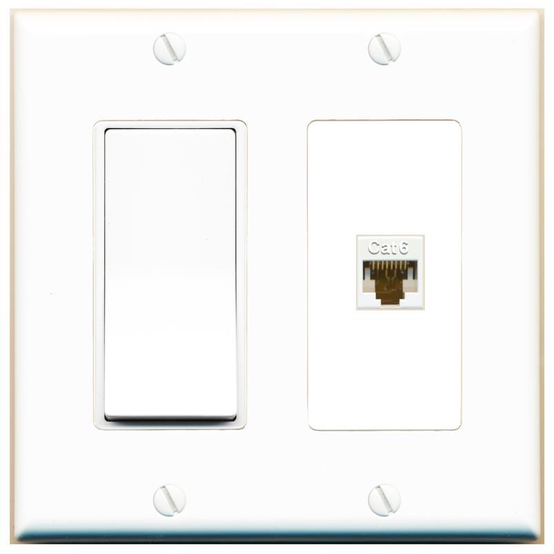 [1 Ports] CAT6-WHITE Wall Plate with Decorative Light Switch [White]