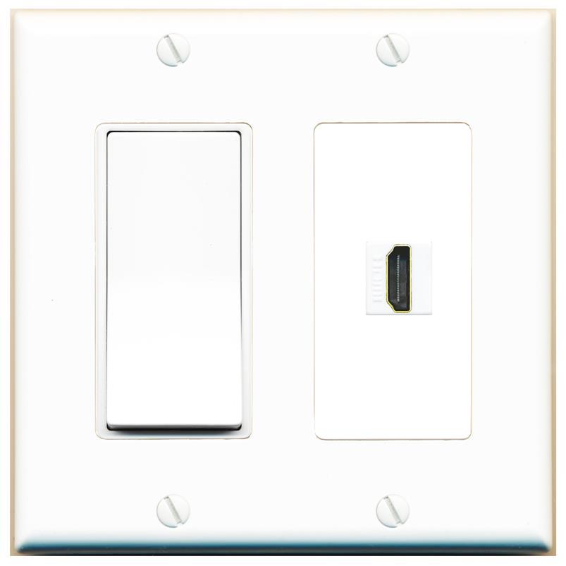 [1 Ports] HDMI Wall Plate with Decorative Light Switch [White]