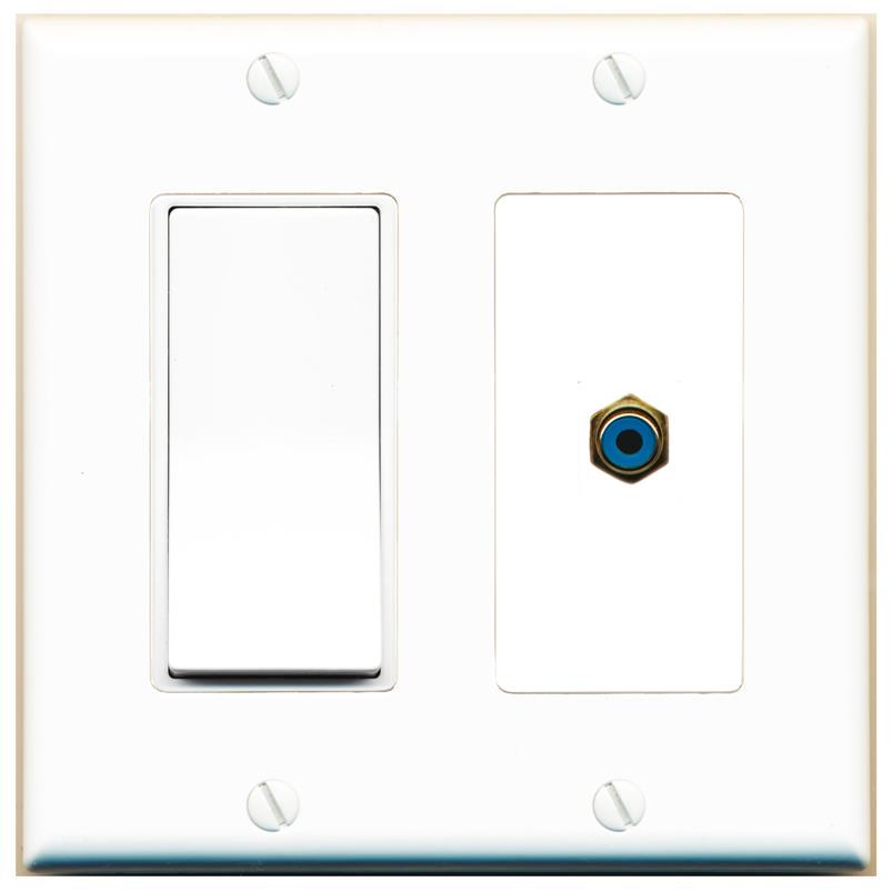 [1 Ports] RCA-BLUE Wall Plate with Decorative Light Switch [White]