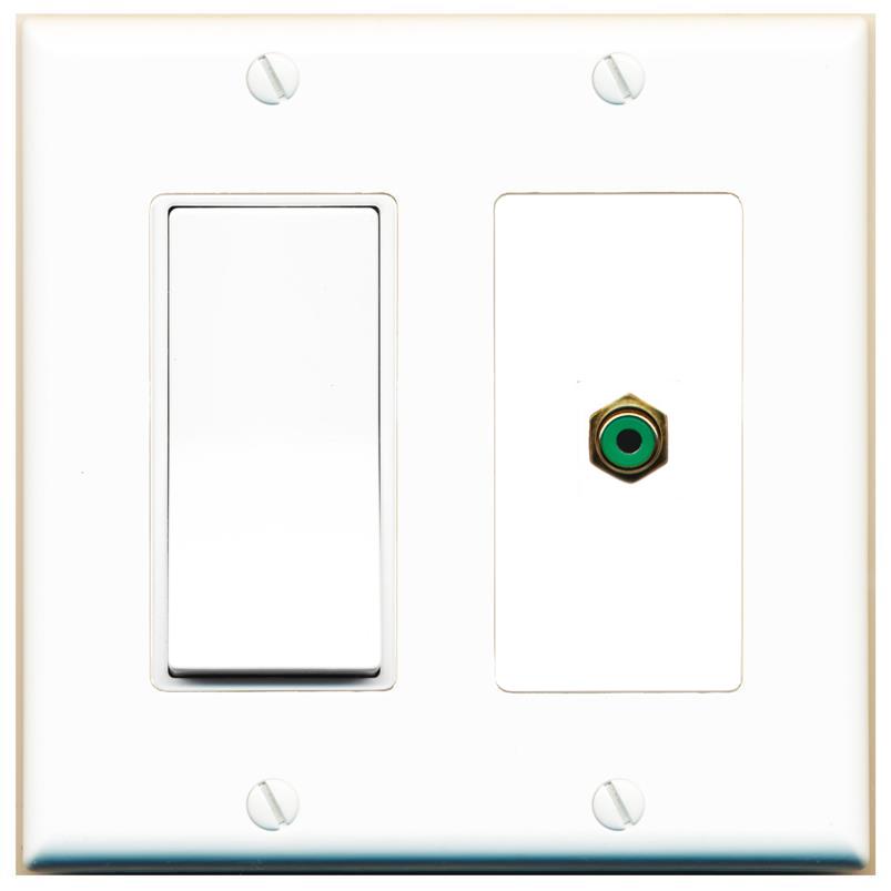 [1 Ports] RCA-GREEN Wall Plate with Decorative Light Switch [White]