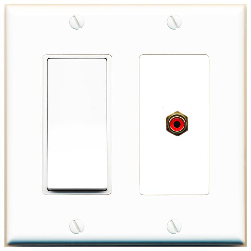 [1 Ports] RCA-RED Wall Plate with Decorative Light Switch [White]