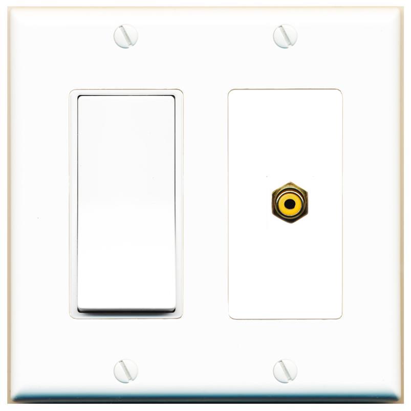 [1 Ports] RCA-YELLOW Wall Plate with Decorative Light Switch [White]