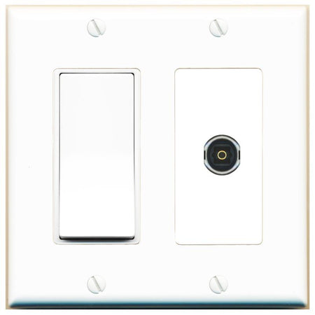 [1 Ports] TOSLINK Wall Plate with Decorative Light Switch [White]