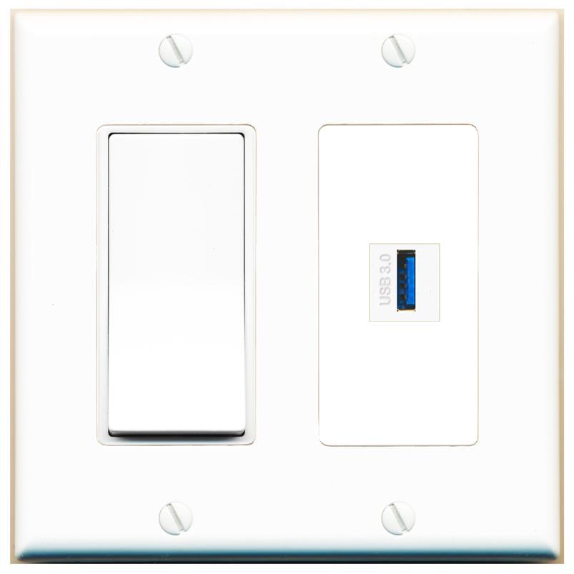 [1 Ports] USB-3 Wall Plate with Decorative Light Switch [White]