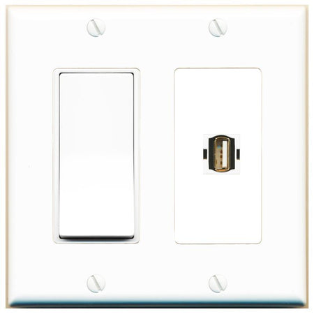 [1 Ports] USB2 Wall Plate with Decorative Light Switch [White]