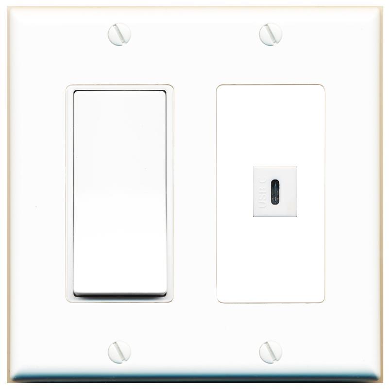 [1 Ports] USBC Wall Plate with Decorative Light Switch [White]