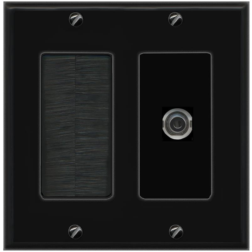 RiteAV 3.5mm Wall Plate with Brush [Black]