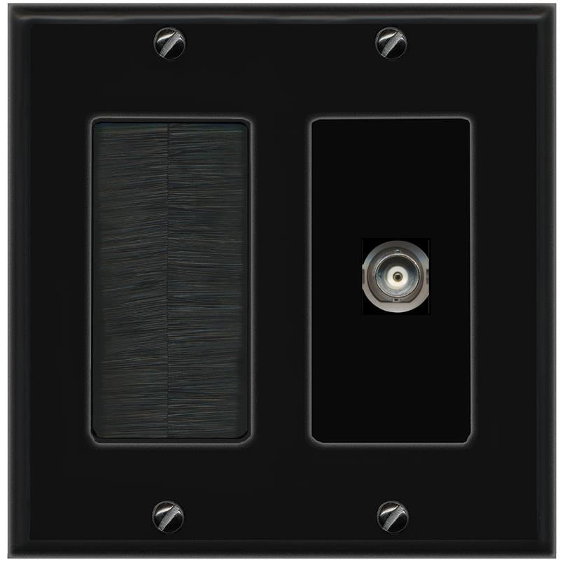 RiteAV BNC Wall Plate with Brush [Black]