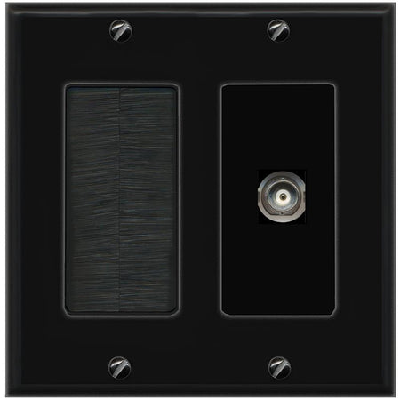RiteAV BNC Wall Plate with Brush [Black]
