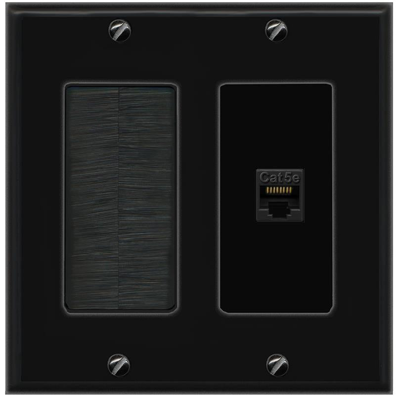 RiteAV CAT5E-BLACK Wall Plate with Brush [Black]