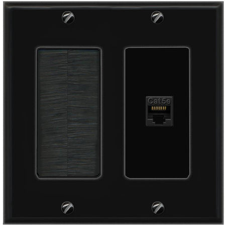 RiteAV CAT5E-BLACK Wall Plate with Brush [Black]