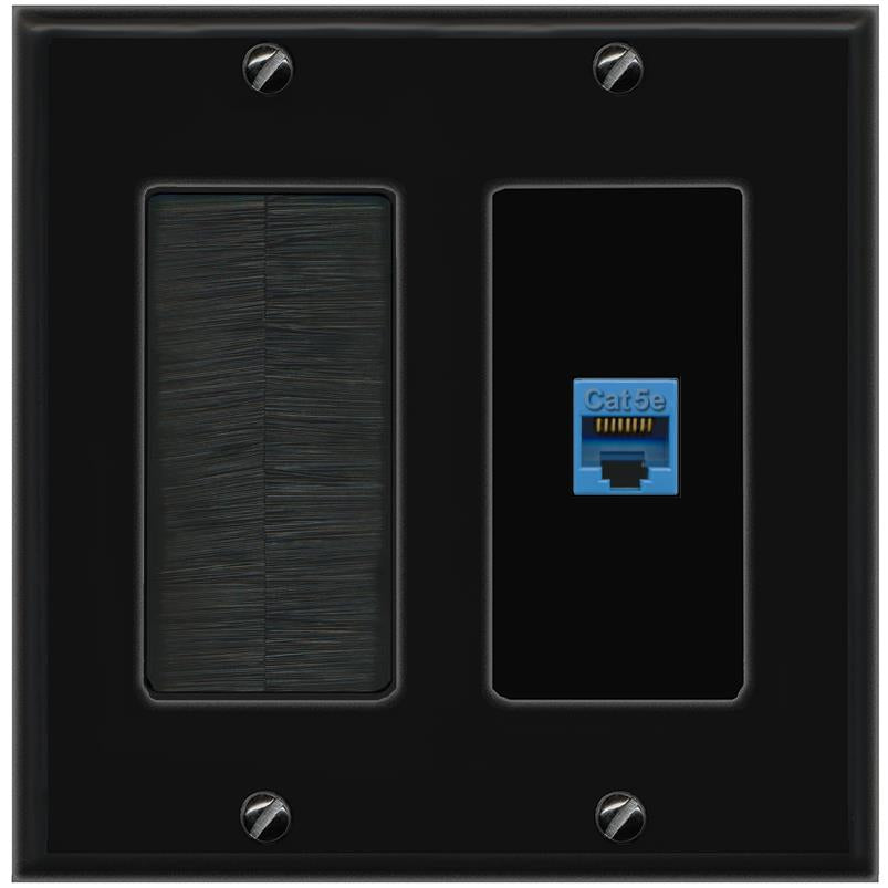 RiteAV CAT5E-BLUE Wall Plate with Brush [Black]