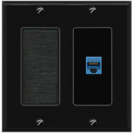 RiteAV CAT5E-BLUE Wall Plate with Brush [Black]