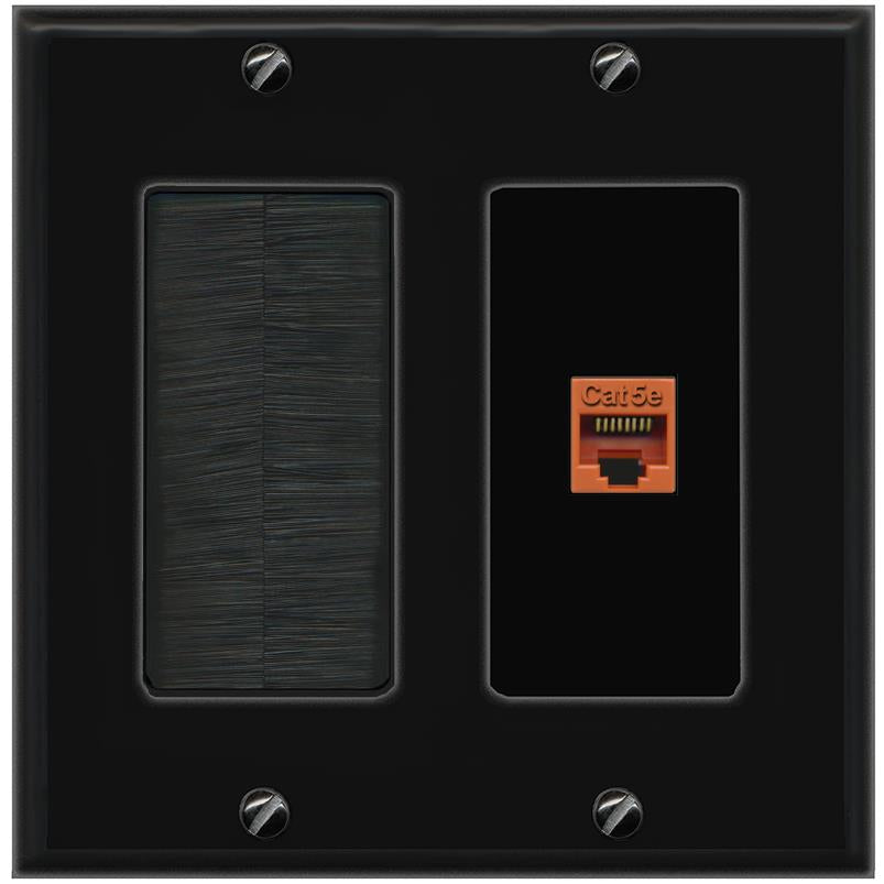 RiteAV CAT5E-ORANGE Wall Plate with Brush [Black]