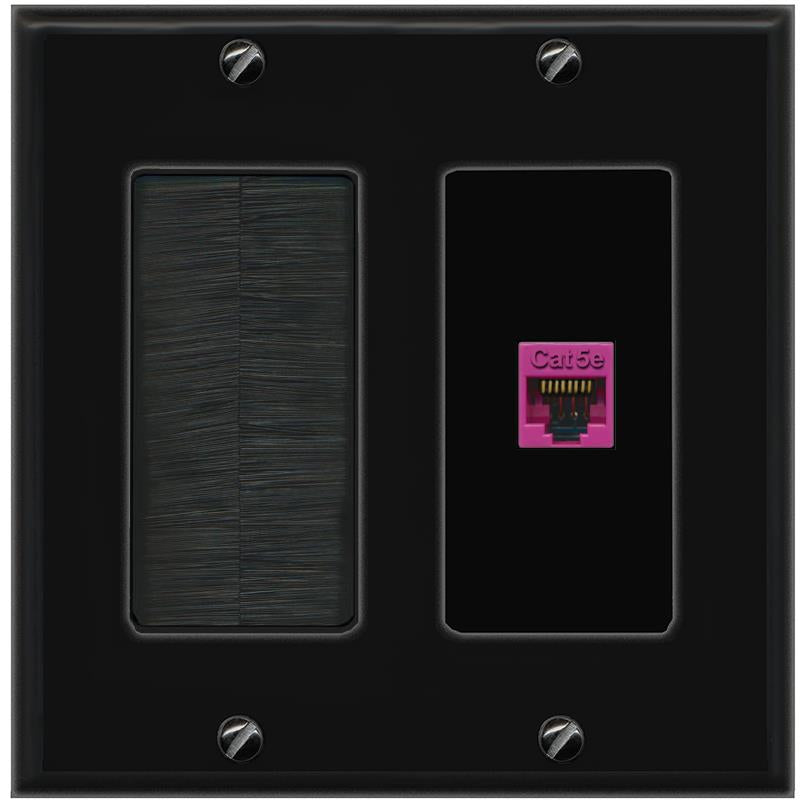 RiteAV CAT5E-PINK Wall Plate with Brush [Black]