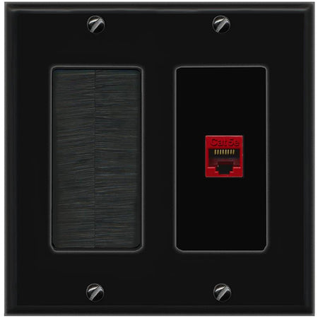 RiteAV CAT5E-RED Wall Plate with Brush [Black]