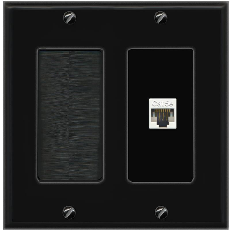 RiteAV CAT5E-WHITE Wall Plate with Brush [Black]