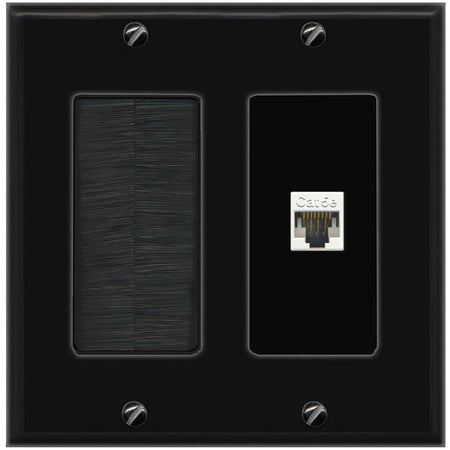 RiteAV CAT5E-WHITE Wall Plate with Brush [Black]