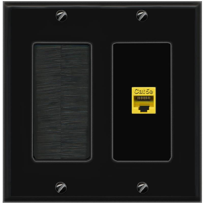 RiteAV CAT5E-YELLOW Wall Plate with Brush [Black]
