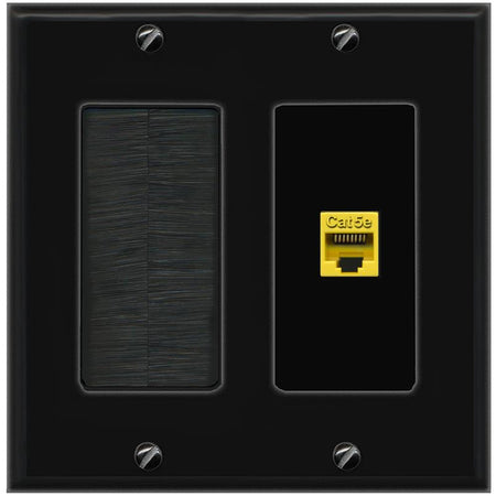 RiteAV CAT5E-YELLOW Wall Plate with Brush [Black]