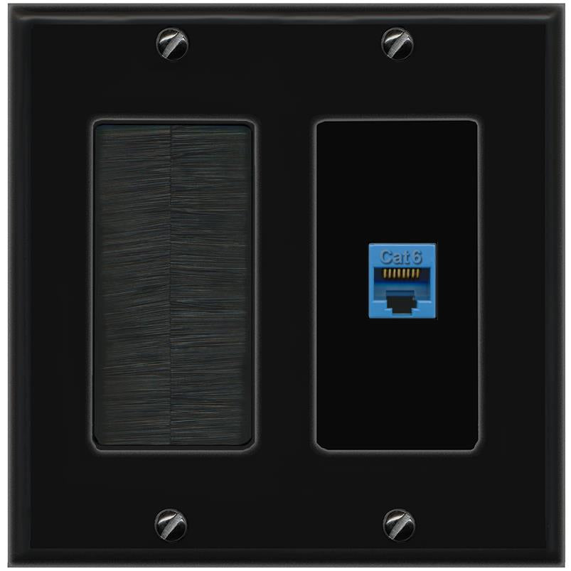 RiteAV CAT6-BLUE Wall Plate with Brush [Black]