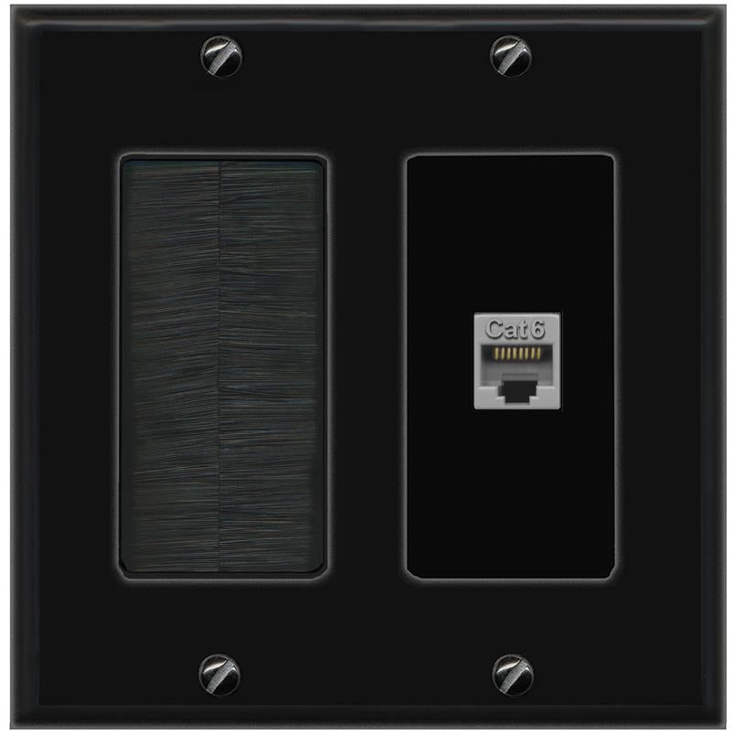 RiteAV CAT6-GRAY Wall Plate with Brush [Black]