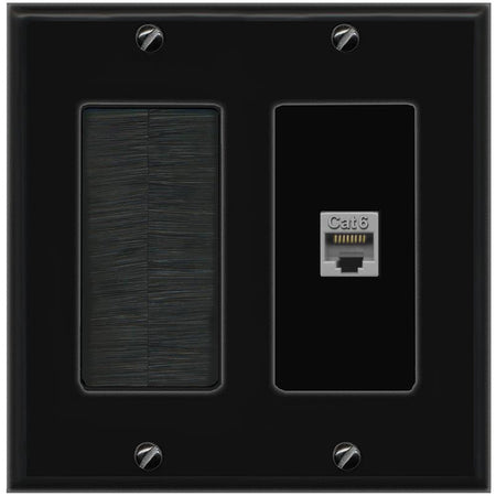 RiteAV CAT6-GRAY Wall Plate with Brush [Black]